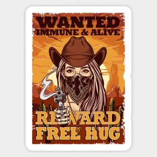 Wanted Social Distancing Free Hug Cool Cowgirl Sunset Gift Sticker